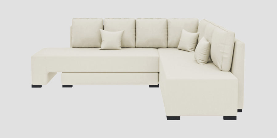 Corby Velvet Rhs 6 Seater Convertible Sofa Cum Bed In Warm White Colour - Febonic Living