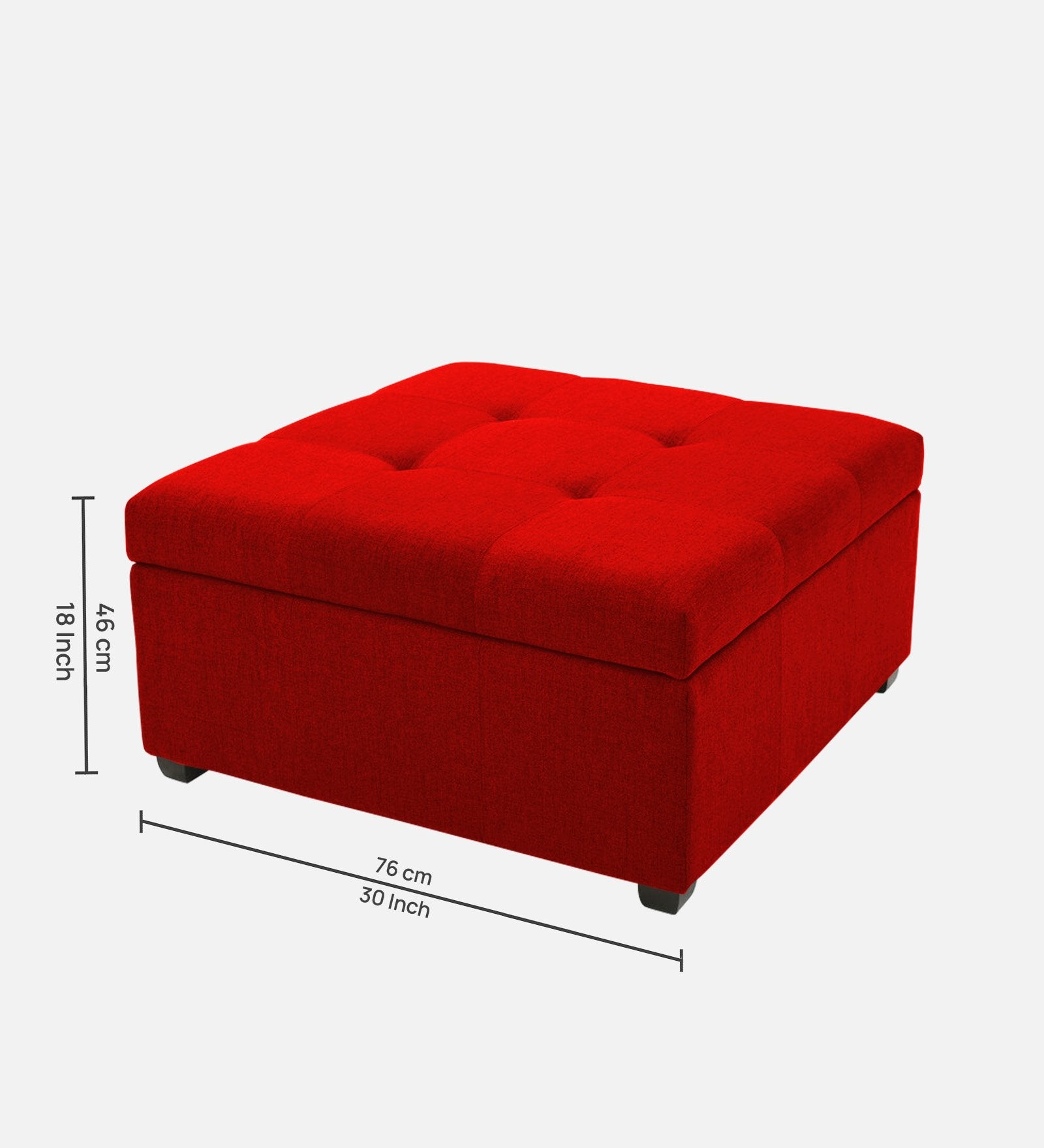 Mubila Fabric Ottoman In Ruby Red Colour With Storage