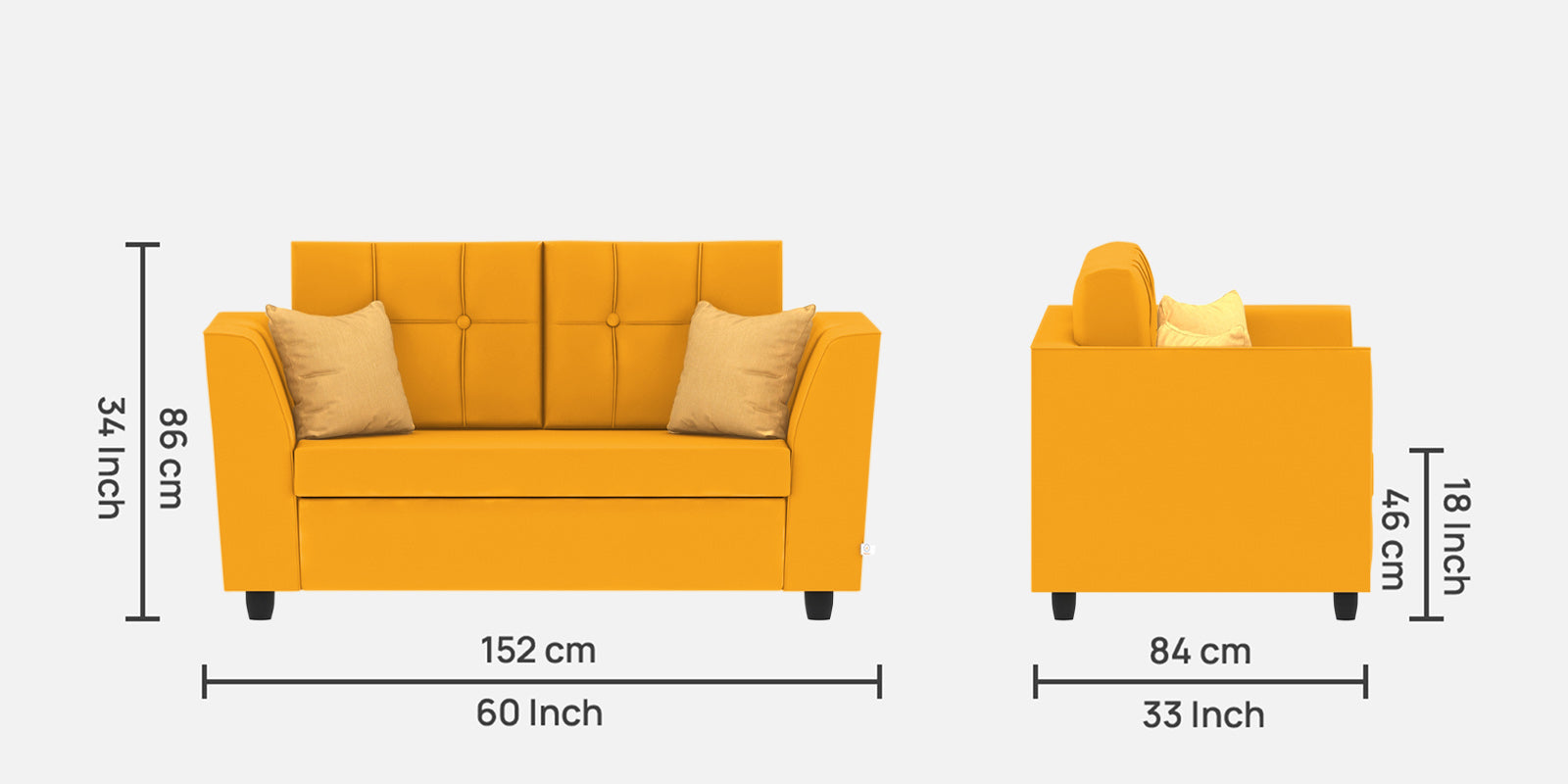 Nestin Velvet 2 Seater Sofa in Safforn Yellow Colour