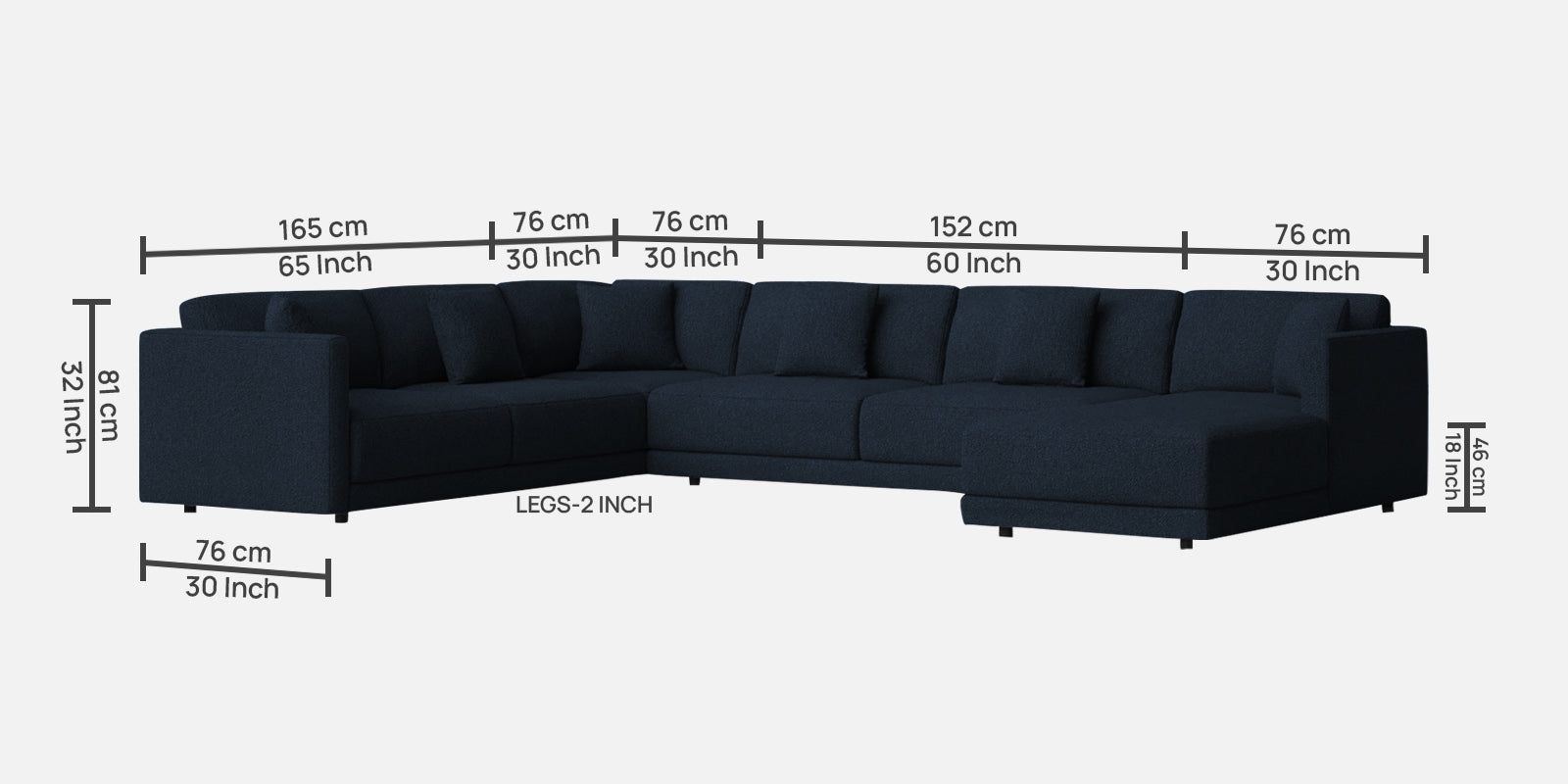 Carlin Fabric LHS 8 Seater Sectional Sofa In Denim Blue Colour