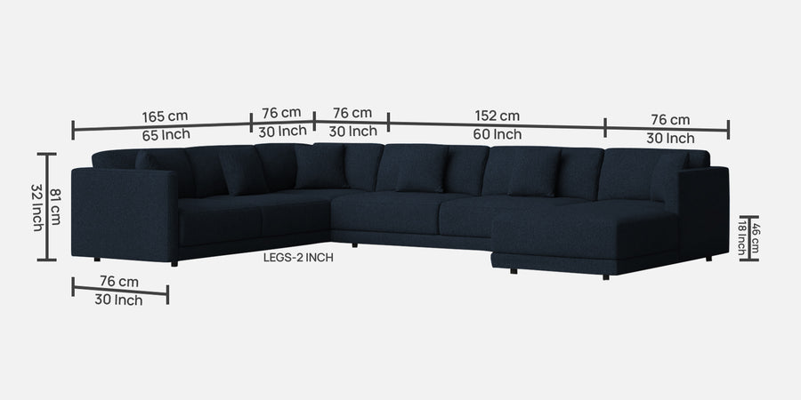 Carlin Fabric Lhs 8 Seater Sectional Sofa In Denim Blue Colour - Febonic Living