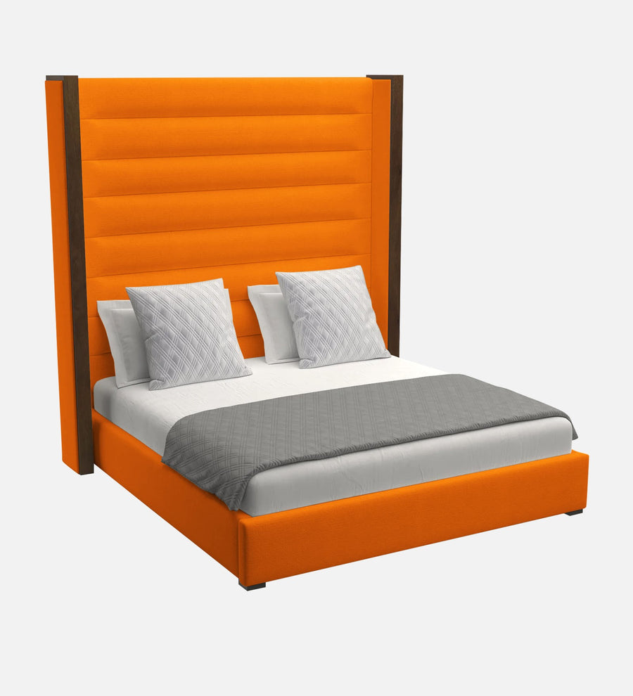 Sunny Fabric Upholstered King Size Bed In Vivid Orange Colour - Febonic Living