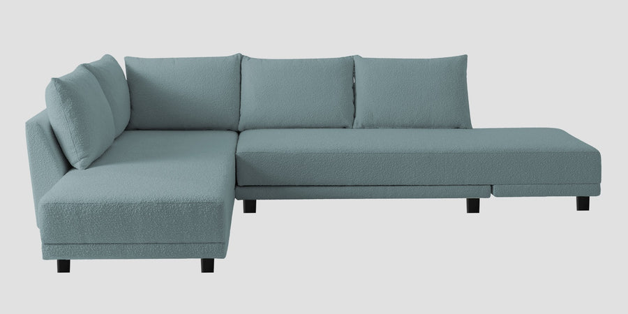 Ira Boucle Fabric Rhs 6 Seater Convertible Sofa Cum Bed In Stormy Blue Colour - Febonic Living