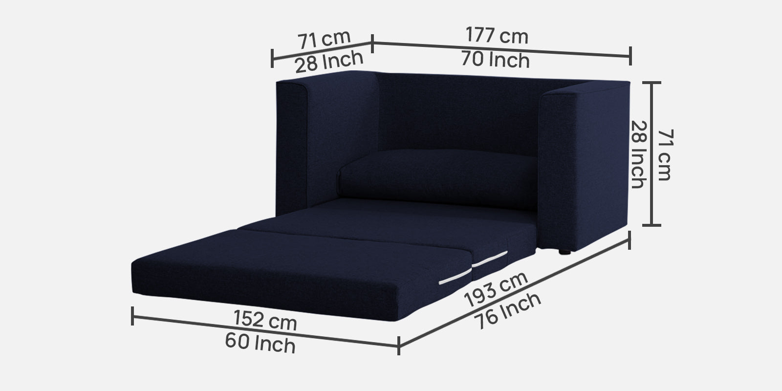 Kenia Fabric 2 Seater Convertible Sofa Cum Bed in Royal Blue Colour