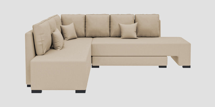 Corby Velvet Lhs 6 Seater Convertible Sofa Cum Bed In Cream Beige Colour - Febonic Living