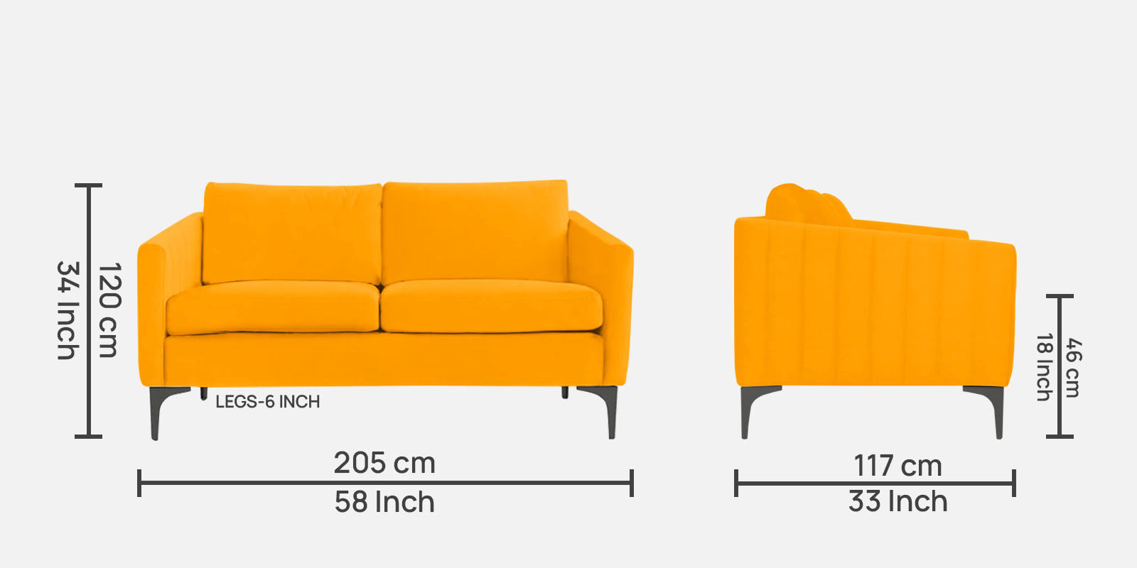 Haru Velvet 2 Seater Sofa in Saffron yellow Colour