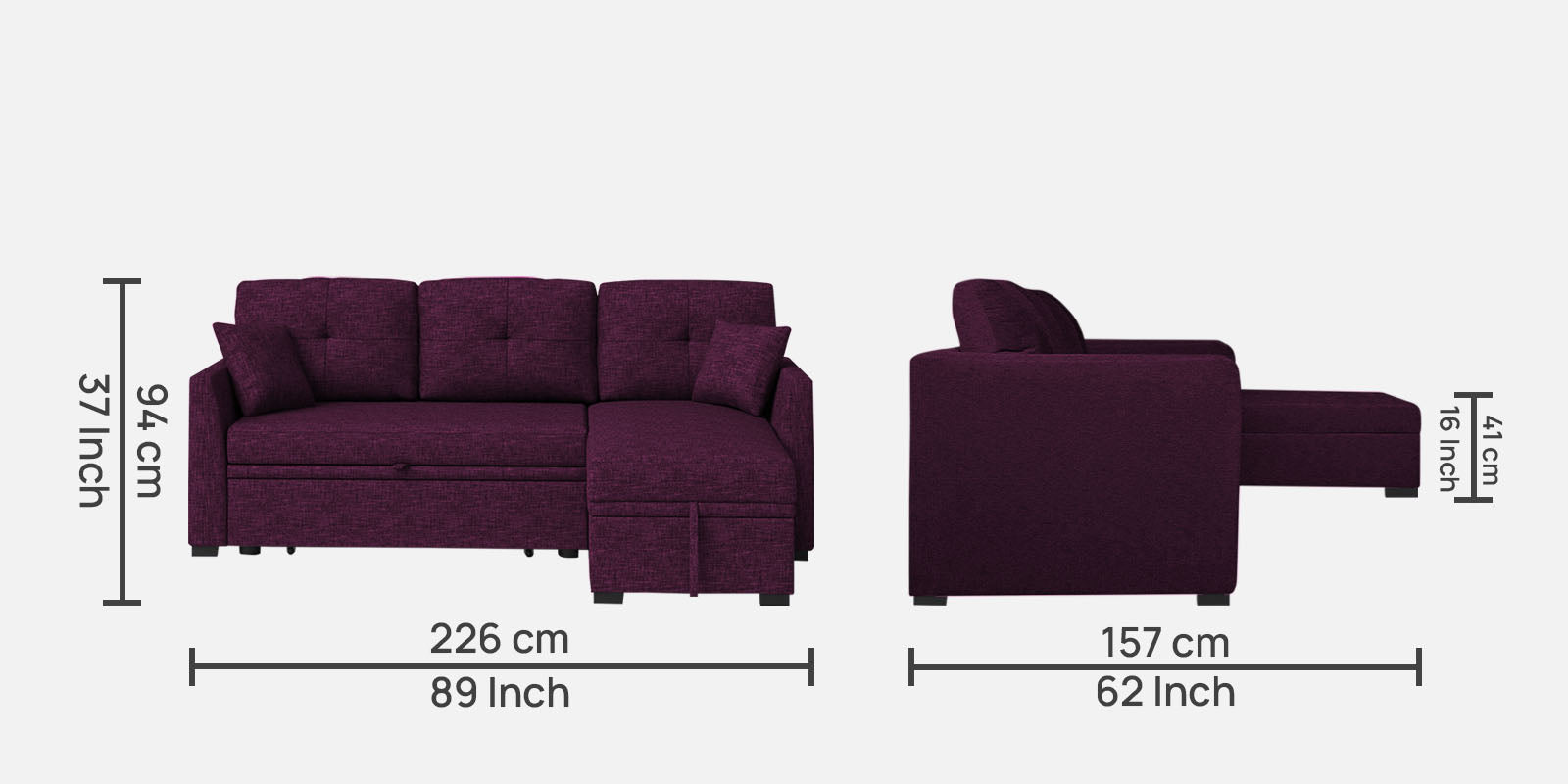 Jody Fabric 3 Seater Pull Out Sofa Cum Bed In Greek Purple Colour