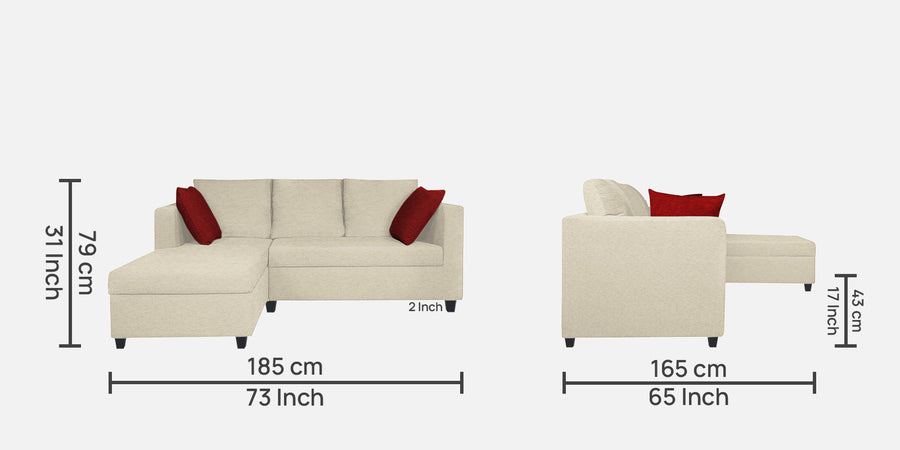 Nebula Fabric Rhs Sectional Sofa 2 Lounger In Ivory Cream Colour - Febonic Living
