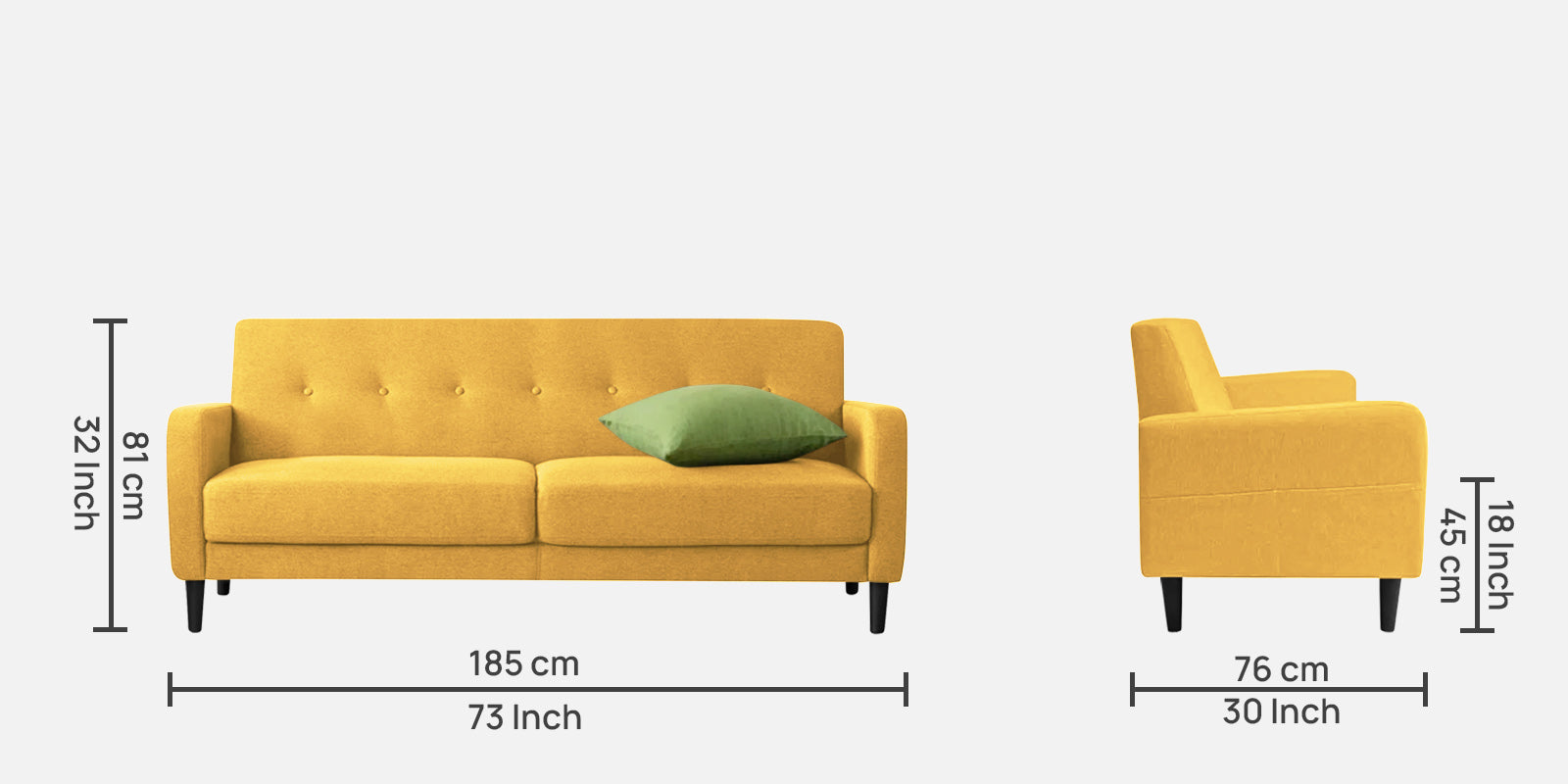 Marq Fabric 3 Seater Sofa in Bold Yellow Colour