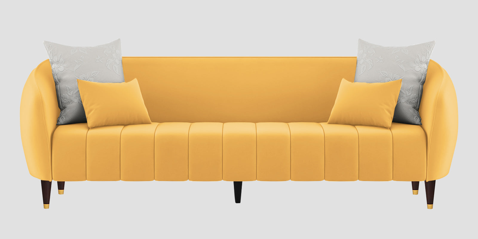 Hairo Velvet 3 Seater Sofa In Turmeric Yellow Colour