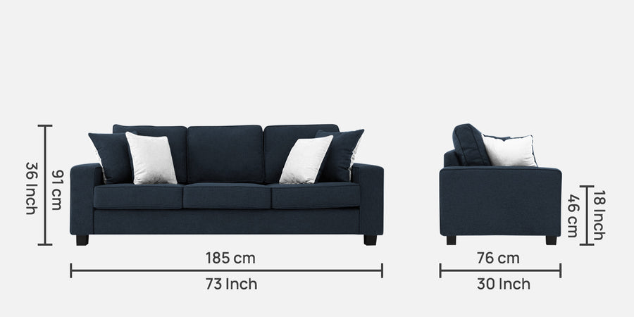 Ladybug Fabric 3 Seater Sofa In Denim Blue Colour - Febonic Living