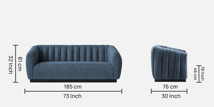 Ferry Velvet 3 Seater Sofa In Oxford Blue Colour - Febonic Living