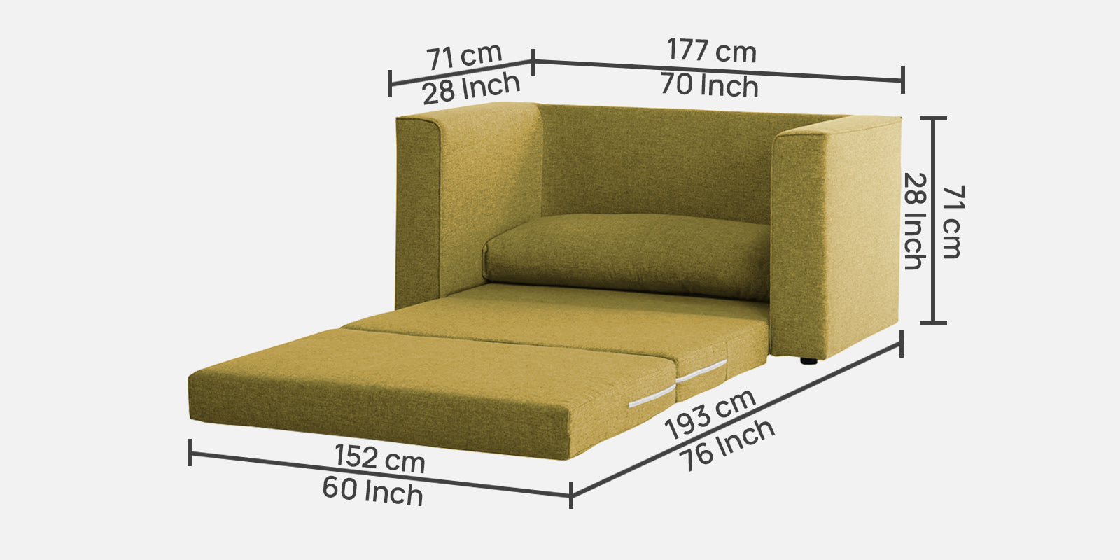 Kenia Fabric 2 Seater Convertible Sofa Cum Bed in Parrot Green Colour