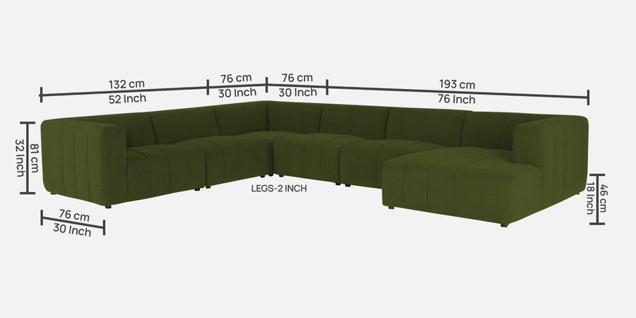 Damo Fabric Lhs 8 Seater Corner Sofa In Olive Green Colour - Febonic Living