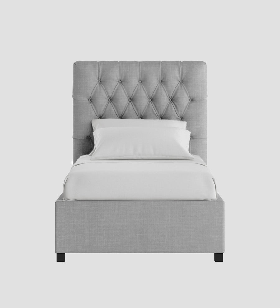 Isko Fabric Upholstered Single Size Bed In Lit Grey Colour With Box Storage - Febonic Living