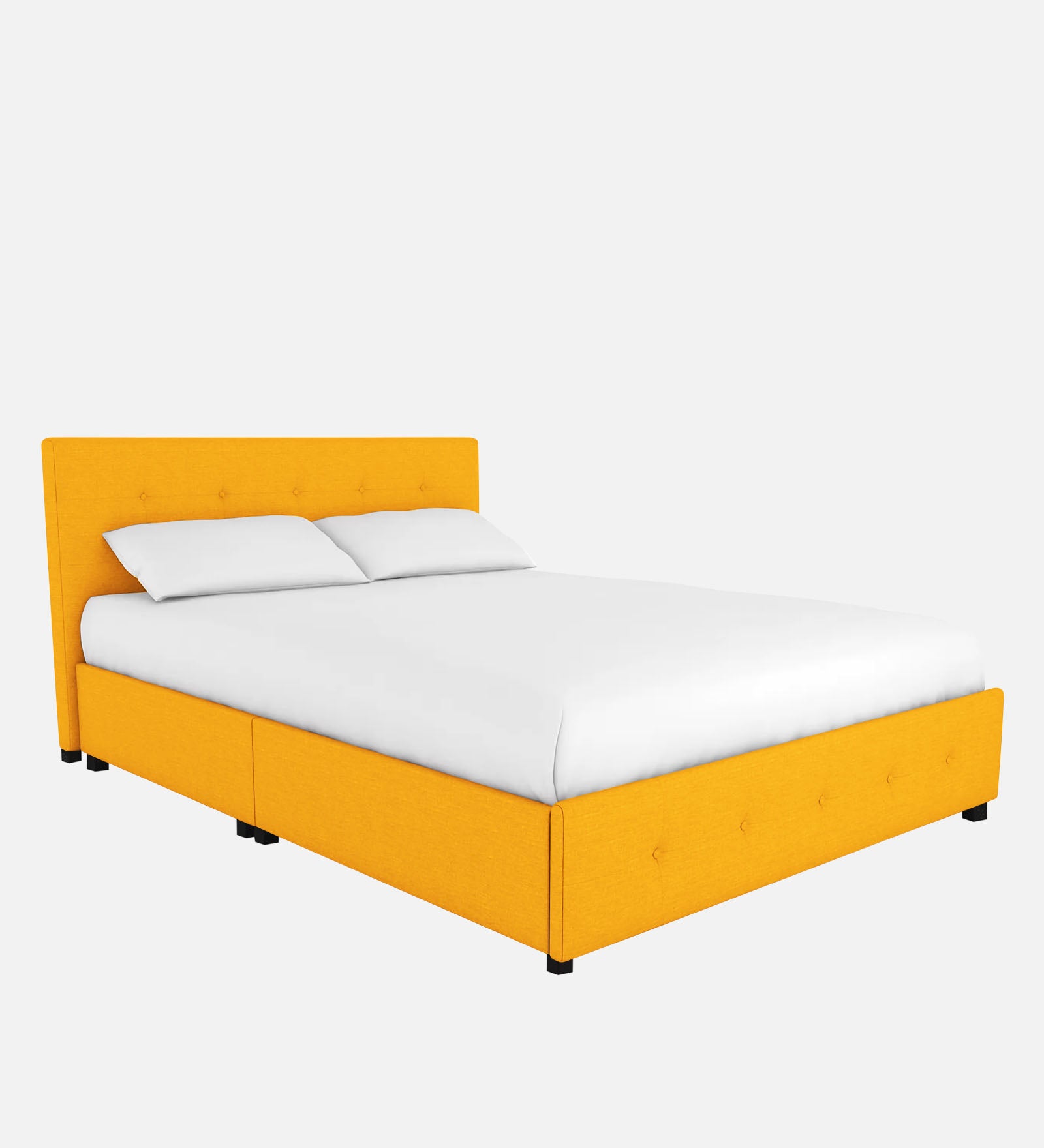 Lido Fabric Queen Size Bed In Bold Yellow Colour With Storage