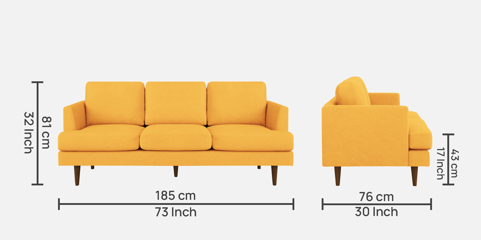 Motra Velvet 3 Seater Sofa in Turmeric yellow Colour