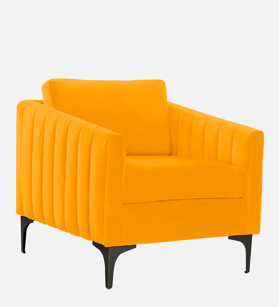 Haru Velvet 1 Seater Sofa In Saffron Yellow Colour - Febonic Living