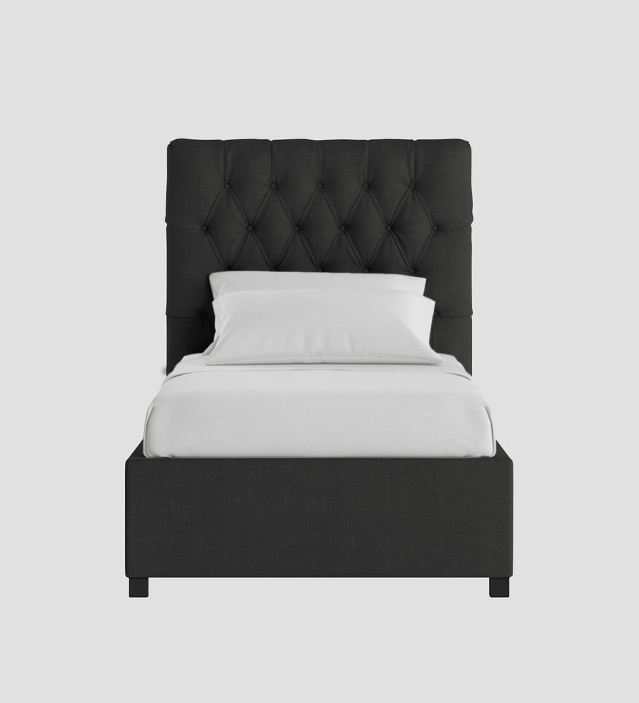 Isko Fabric Upholstered Single Size Bed In Charcoal Grey Colour With Box Storage - Febonic Living
