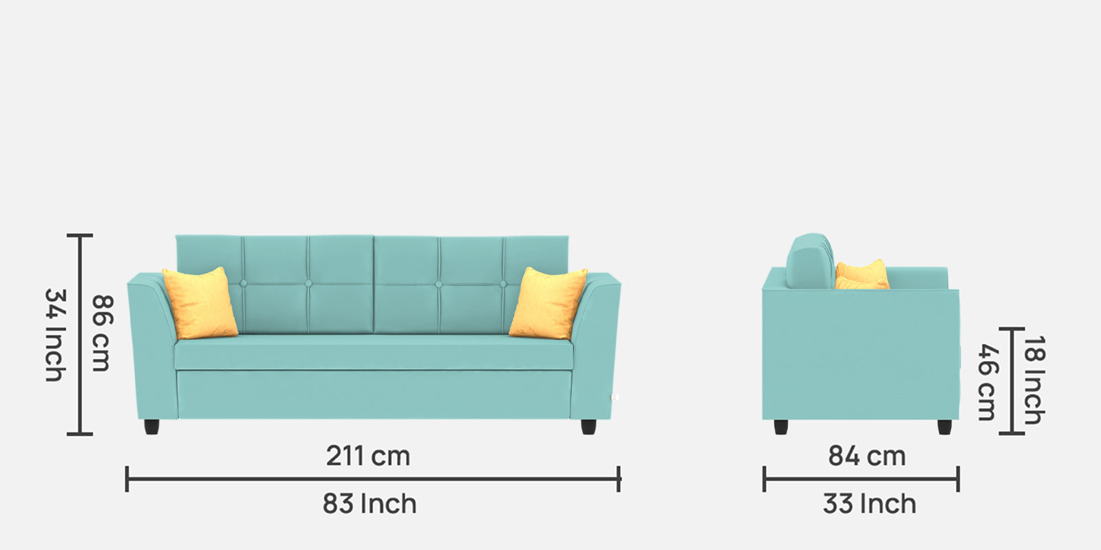 Nestin Velvet 3 Seater Sofa in Barmunda Aqua Colour