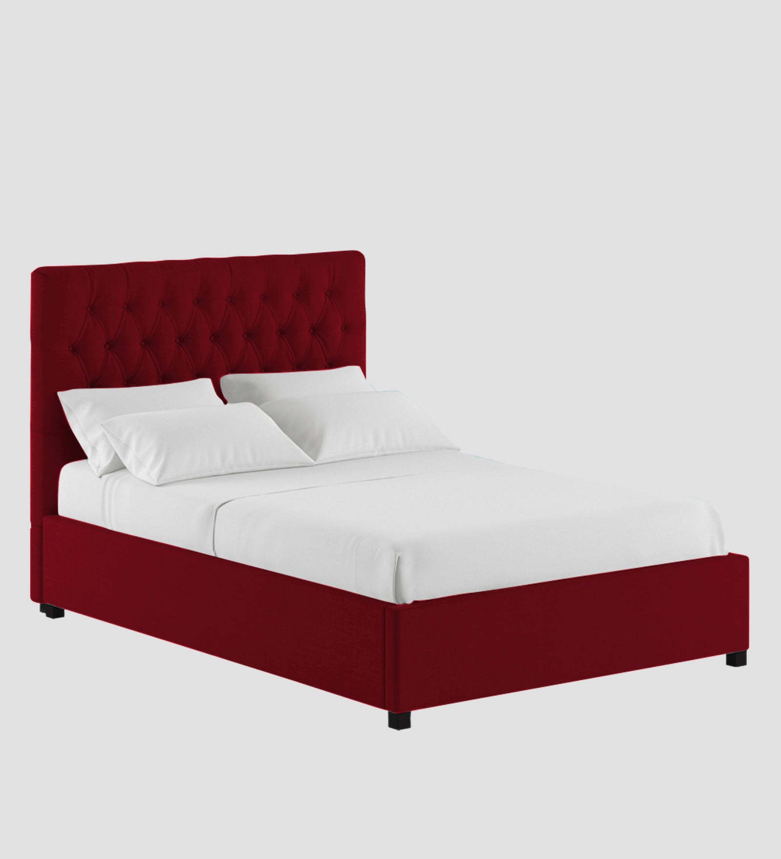Isko Fabric King Size Bed In Ruby Red Colour With Storage Box - Febonic Living