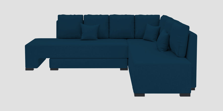 Corby Velvet Rhs 6 Seater Convertible Sofa Cum Bed In Azure Blue Colour - Febonic Living
