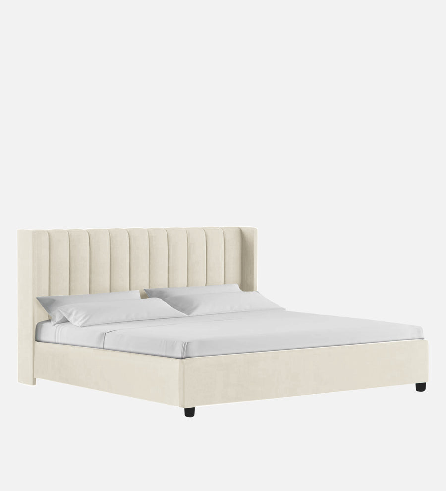 Colina Fabric Upholstered Queen Size Bed In Ivory Cream Colour With Box Storage - Febonic Living