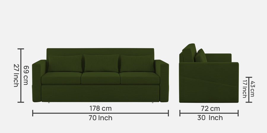 River Fabric 3 Seater Pull Out Sofa Cum Bed In Olive Green Colour - Febonic Living
