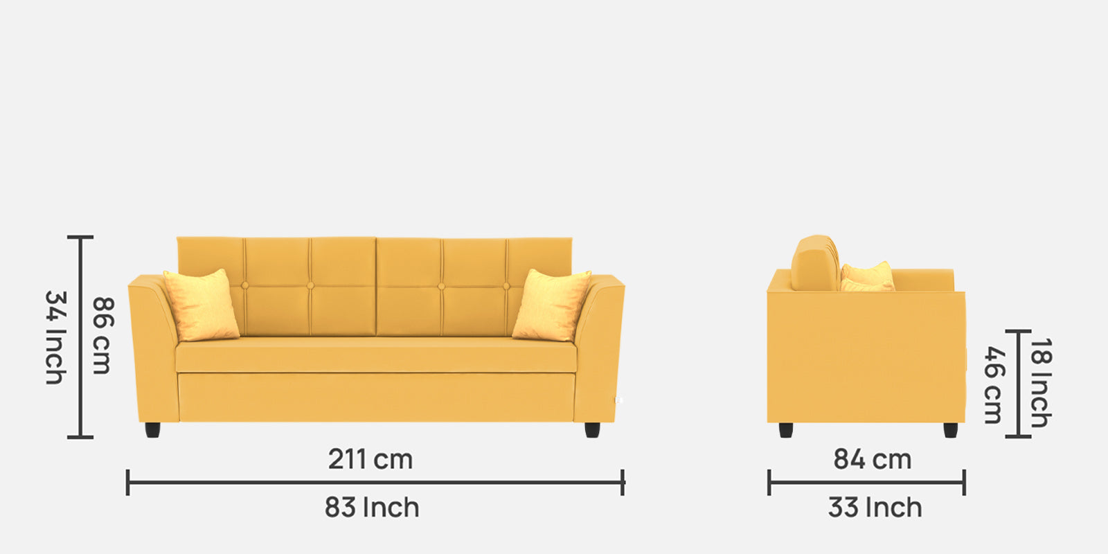 Nestin Velvet 3 Seater Sofa in Turmeric Yellow Colour