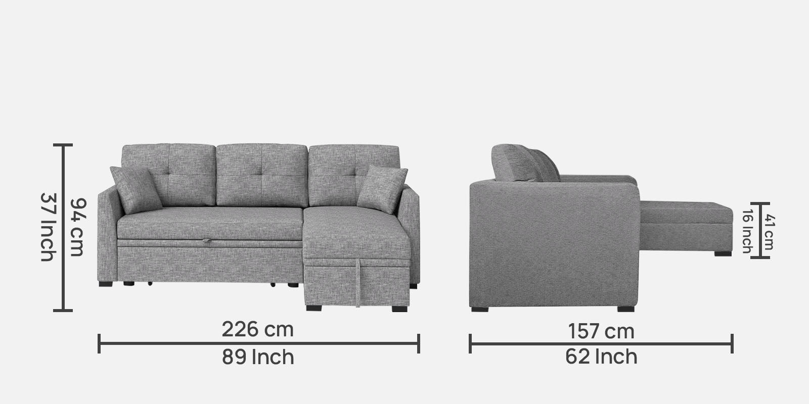 Jody Fabric 3 Seater Pull Out Sofa Cum Bed In Lit Grey Colour