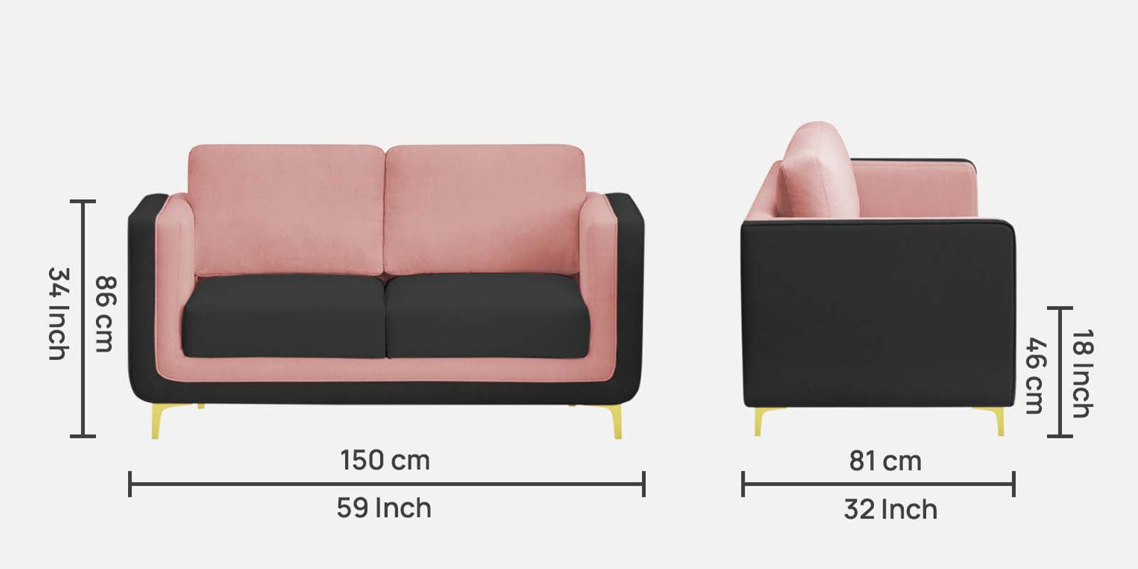 Visky Velvet 2 Seater Sofa in Millennial Pink-Hory Grey Colour