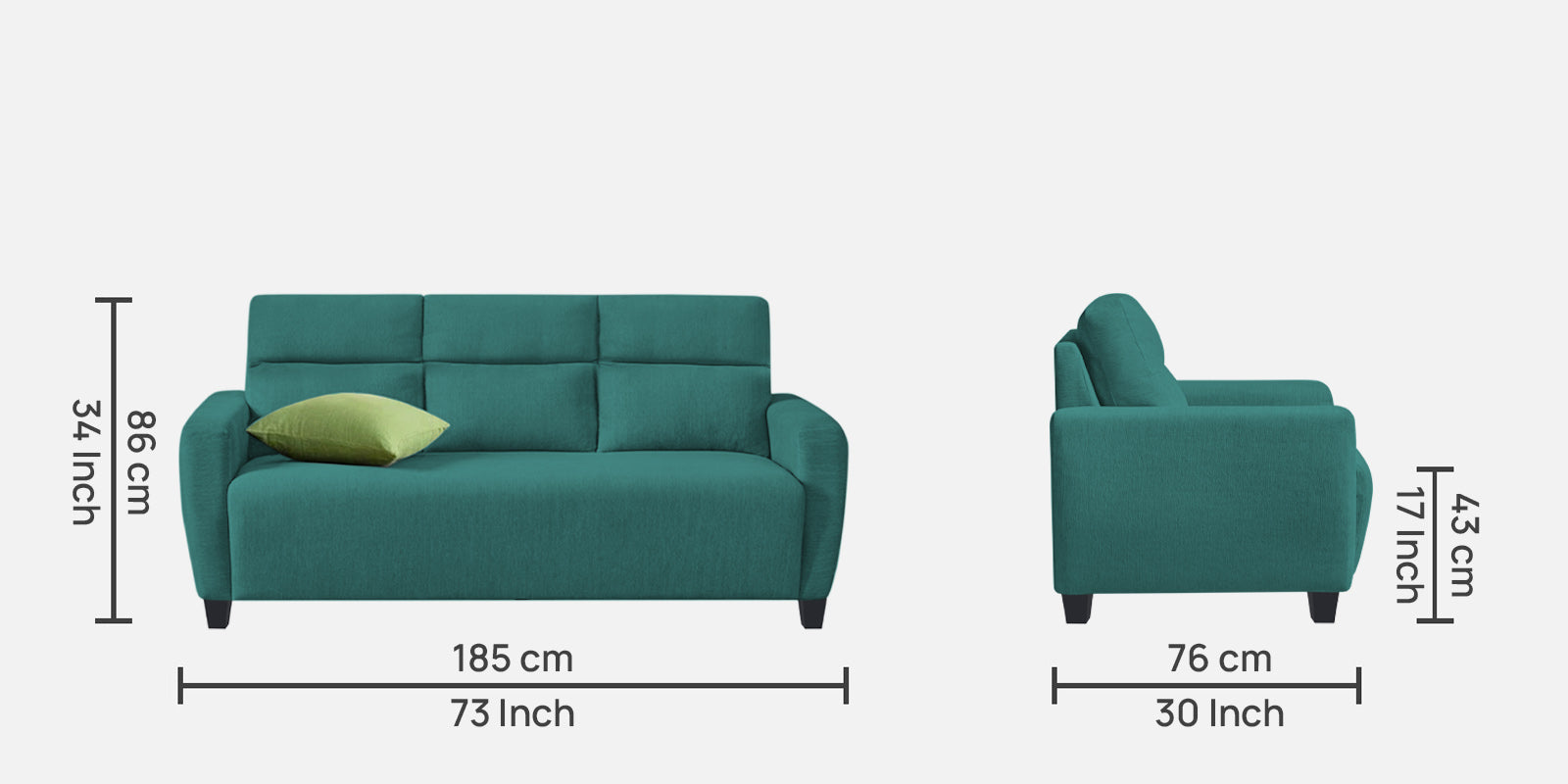 Bakadi Fabric 3 Seater Sofa in Sea green Colour