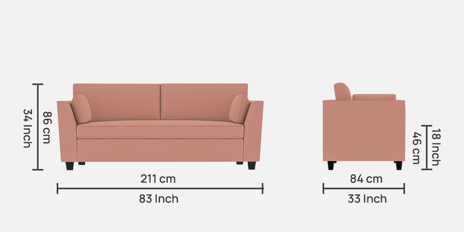 Bristo Velvet 3 Seater Sofa in Blush Pink Colour With Storage