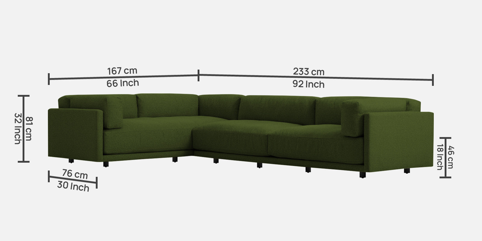 Nixon Fabric 6 Seater LHS Sectional Sofa In Olive Green Colour