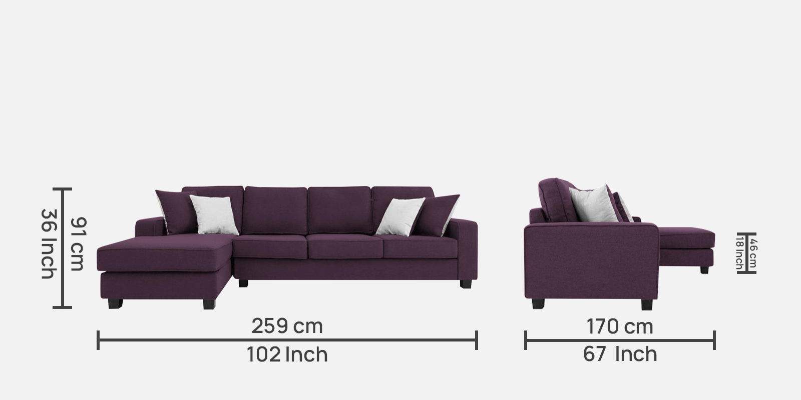 Ladybug Fabric RHS Sectional Sofa (3+Lounger) In Greek Purple Colour