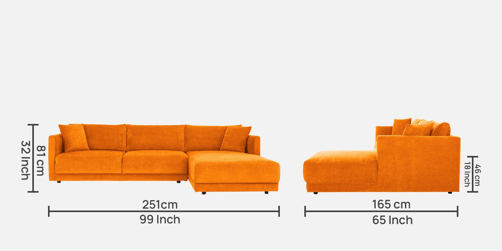 Northern Fabric LHS Sectional Sofa (3+Lounger) in Vivid orange Colour