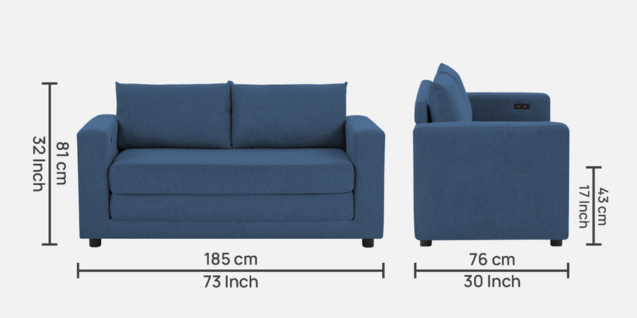 Roman Fabric 3 Seater Foldable Sofa Cum Bed In Light Blue Colour With Usb Port - Febonic Living