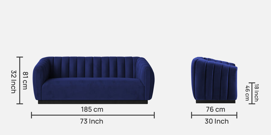 Ferry Velvet 3 Seater Sofa In Indigo Blue Colour - Febonic Living