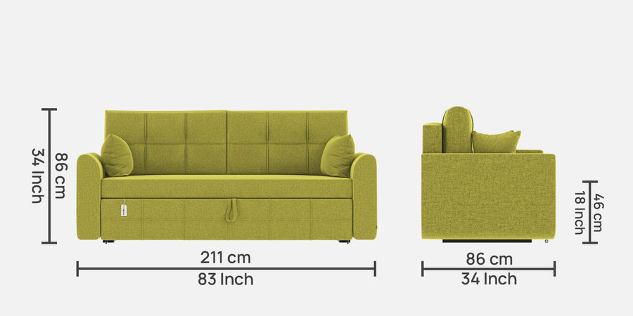 Ines Velvet 3 Seater Pull Out Sofa Cum Bed In Parrot Green Colour With Storage - Febonic Living