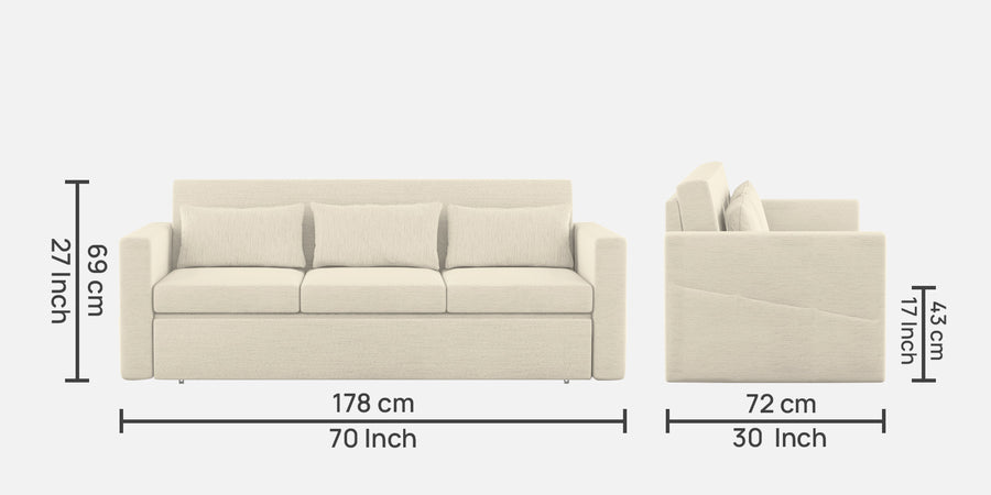 River Fabric 3 Seater Pull Out Sofa Cum Bed In Ivory Cream Colour - Febonic Living