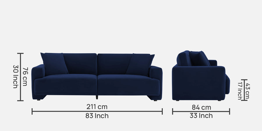 Kosta Velvet 3 Seater Sofa In Indigo Blue Colour - Febonic Living