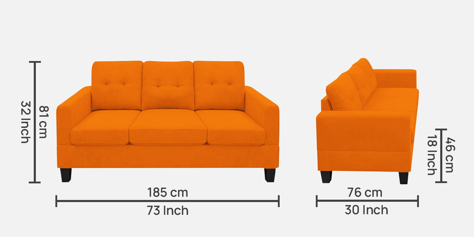 Thomas Fabric 3 Seater Sofa in Vivid Orange Colour