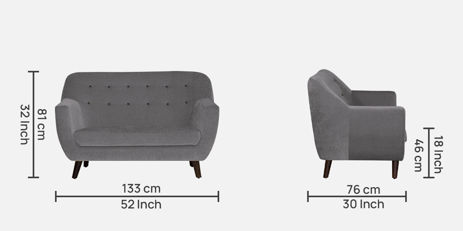 German Fabric 2 Seater Sofa in sudo grey Colour