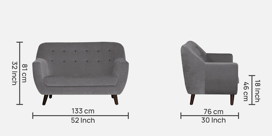 German Fabric 2 Seater Sofa In Sudo Grey Colour - Febonic Living