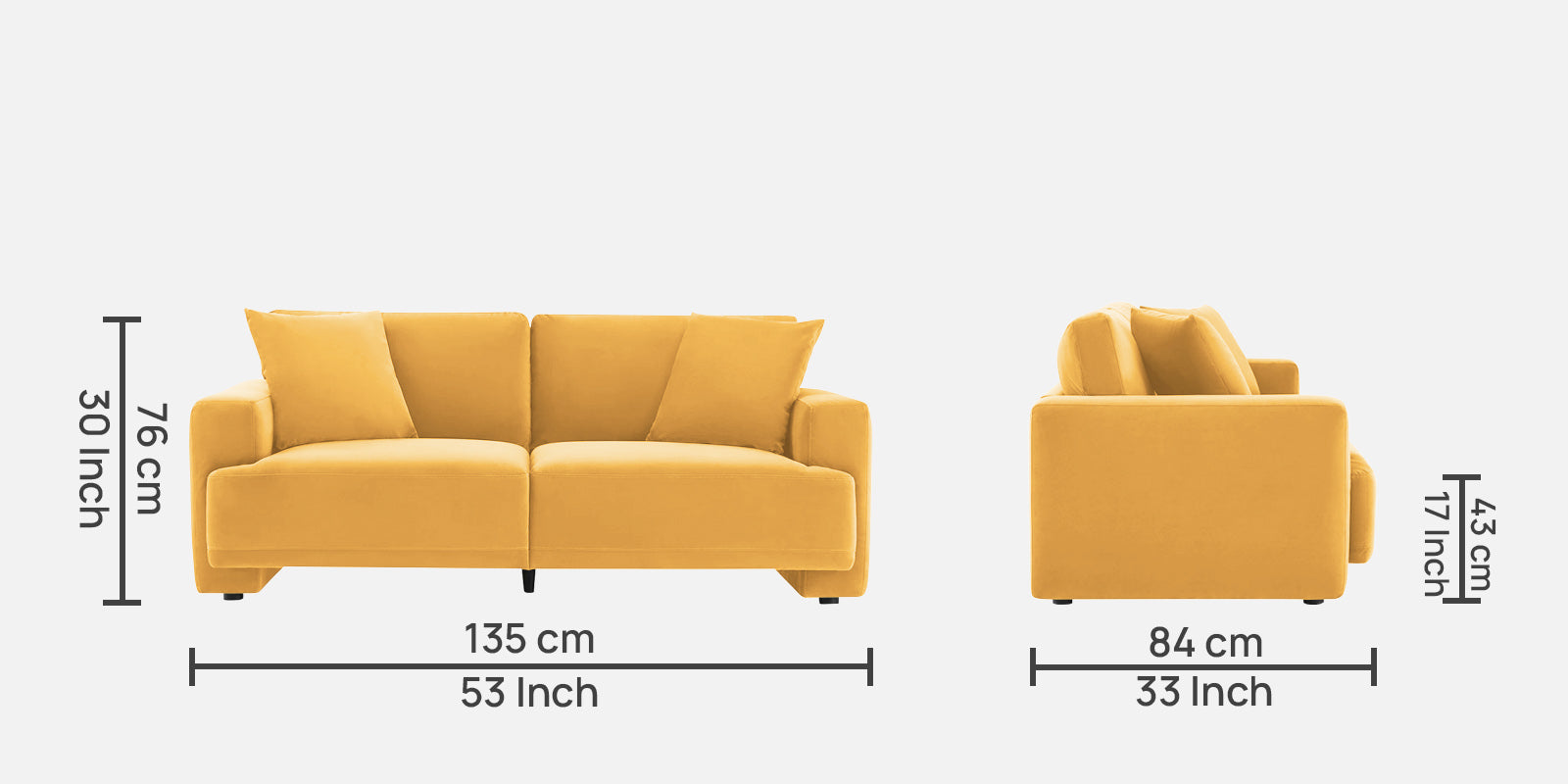 Kosta Velvet 2 Seater Sofa in Turmeric Yellow Colour