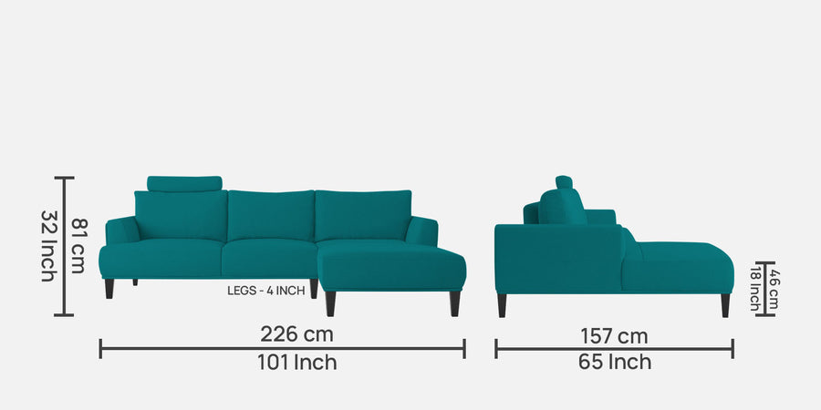 Como Fabric Lhs Sectional Sofa 3 Lounger In Sea Green Colour - Febonic Living