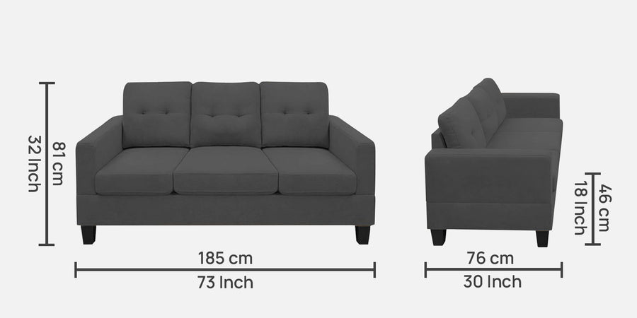 Thomas Fabric 3 Seater Sofa In Charcoal Grey Colour - Febonic Living