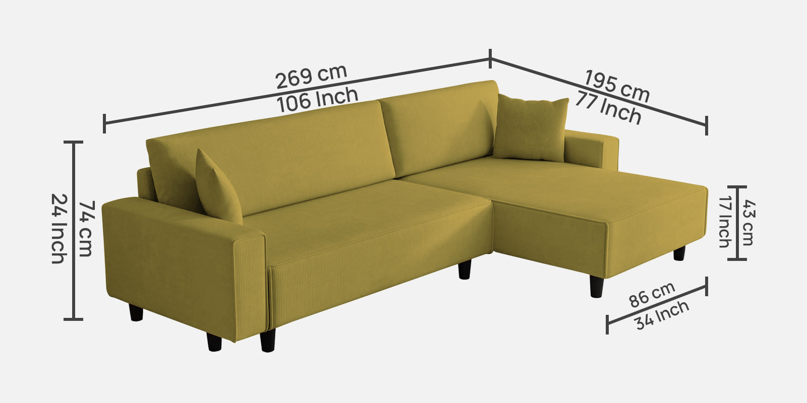 Peach Fabric RHS 6 Seater Sectional Sofa Cum Bed With Storage In Parrot Green Colour