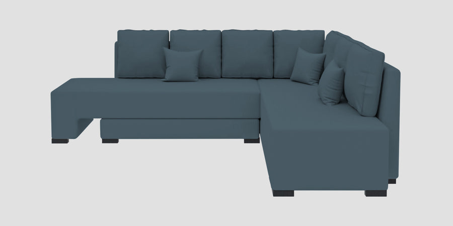 Corby Velvet Rhs 6 Seater Convertible Sofa Cum Bed In Oxford Blue Colour - Febonic Living