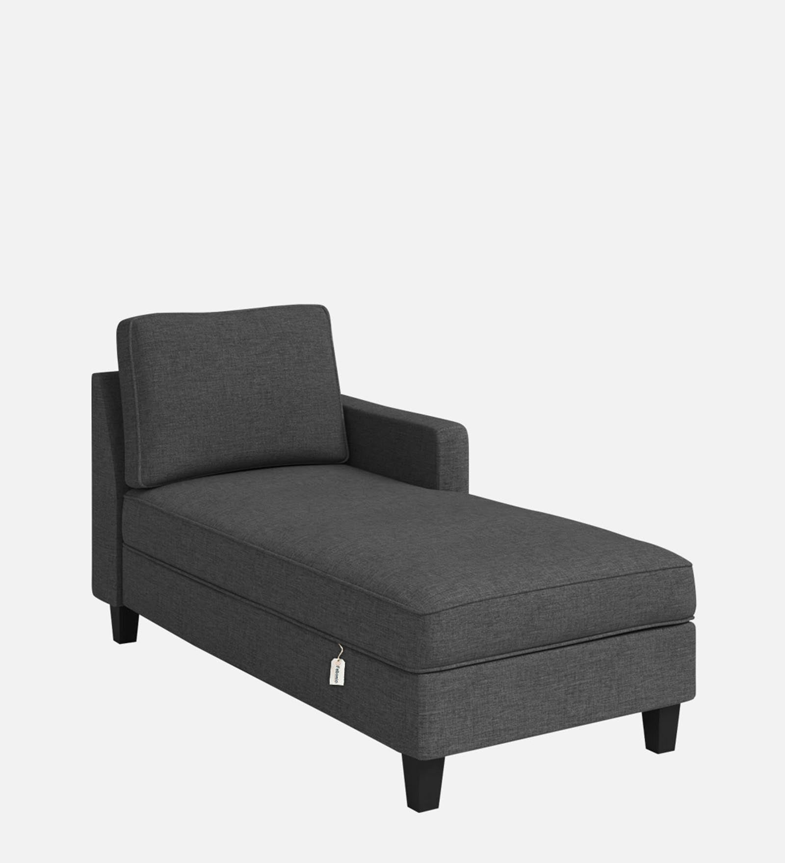 Royee Fabric RHS Chaise Lounger In Charcoal Grey Colour With Storage